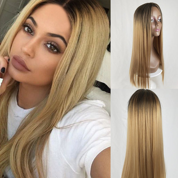 Long straight hair fashion gradient fiber hair