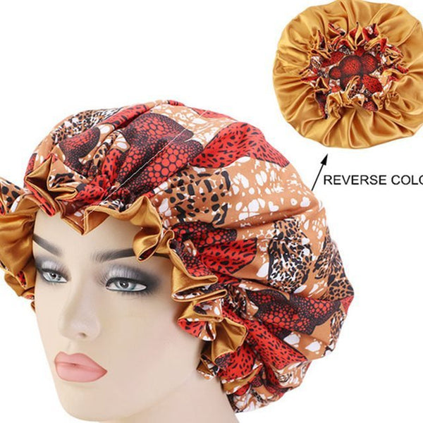 African Pattern Ankara Print Bonnet Women Night Sleep CapWomen's Big Wavy Long Curly Hair Clipping Extensions Are Naturally Fluffy And No Trace