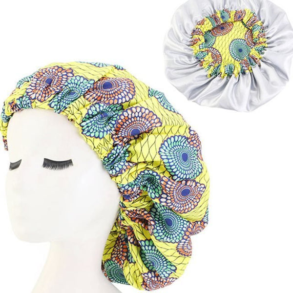 African Pattern Ankara Print Bonnet Women Night Sleep CapWomen's Big Wavy Long Curly Hair Clipping Extensions Are Naturally Fluffy And No Trace