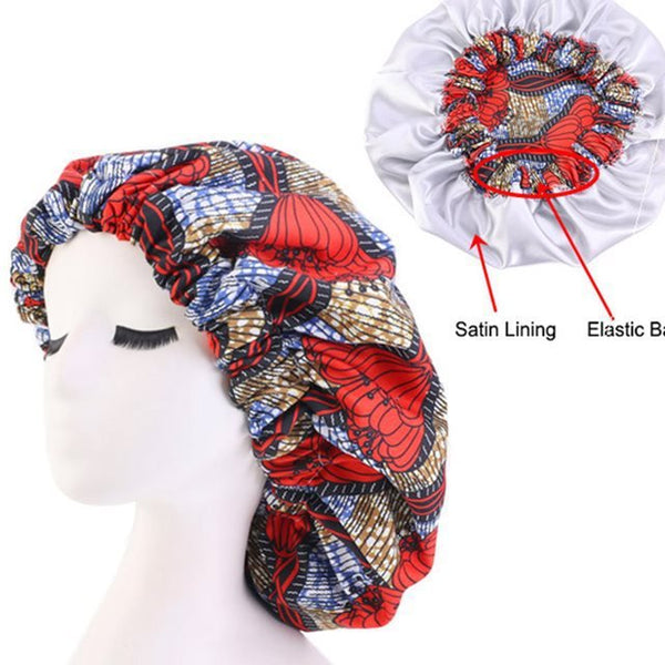 African Pattern Ankara Print Bonnet Women Night Sleep CapWomen's Big Wavy Long Curly Hair Clipping Extensions Are Naturally Fluffy And No Trace