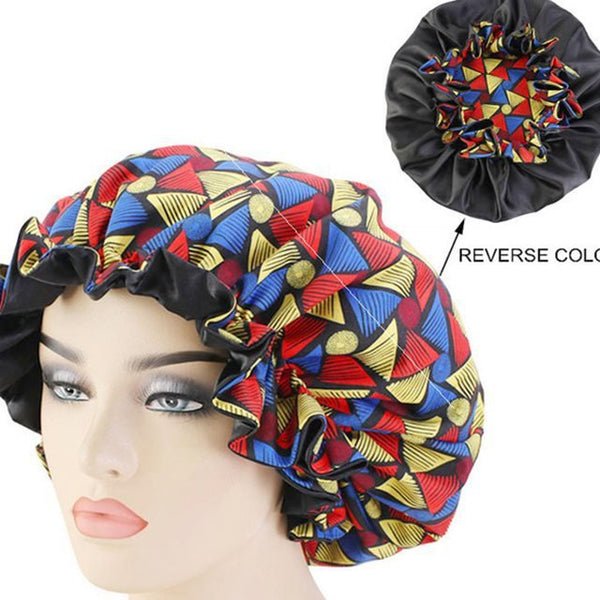 African Pattern Ankara Print Bonnet Women Night Sleep CapWomen's Big Wavy Long Curly Hair Clipping Extensions Are Naturally Fluffy And No Trace