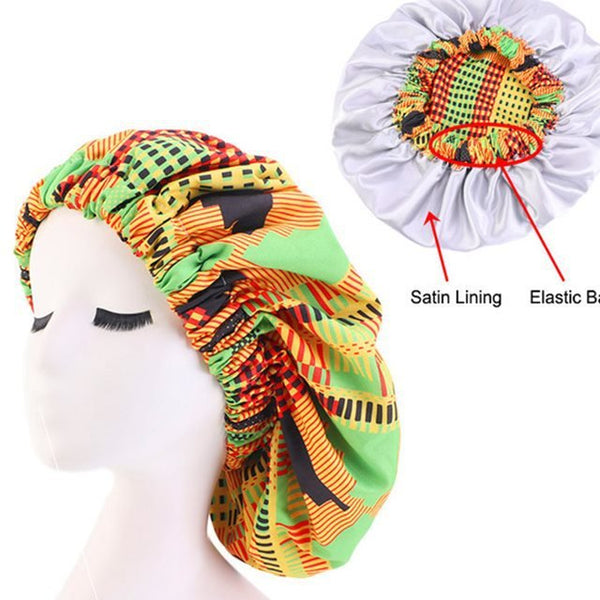 African Pattern Ankara Print Bonnet Women Night Sleep CapWomen's Big Wavy Long Curly Hair Clipping Extensions Are Naturally Fluffy And No Trace