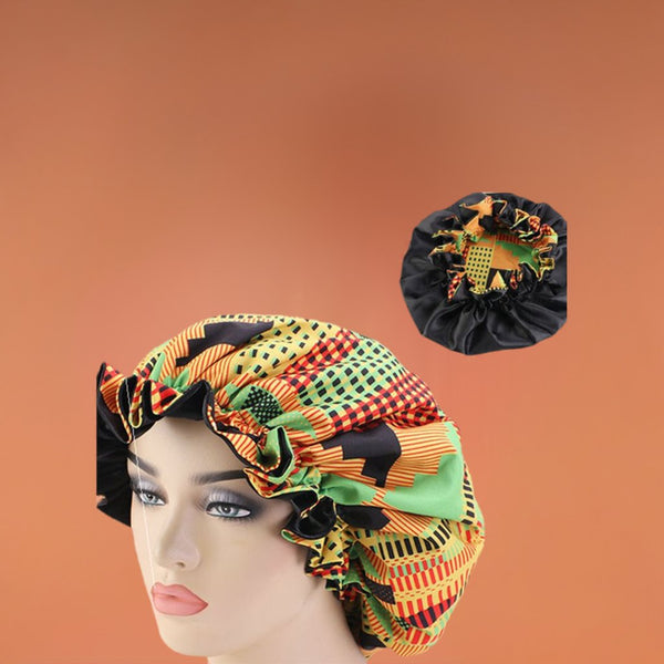 African Pattern Ankara Print Bonnet Women Night Sleep CapWomen's Big Wavy Long Curly Hair Clipping Extensions Are Naturally Fluffy And No Trace