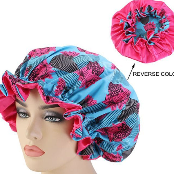 African Pattern Ankara Print Bonnet Women Night Sleep CapWomen's Big Wavy Long Curly Hair Clipping Extensions Are Naturally Fluffy And No Trace