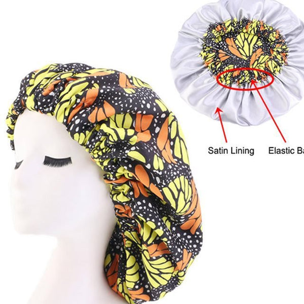 African Pattern Ankara Print Bonnet Women Night Sleep CapWomen's Big Wavy Long Curly Hair Clipping Extensions Are Naturally Fluffy And No Trace