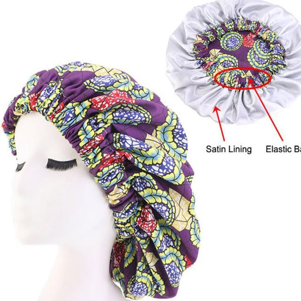 African Pattern Ankara Print Bonnet Women Night Sleep CapWomen's Big Wavy Long Curly Hair Clipping Extensions Are Naturally Fluffy And No Trace