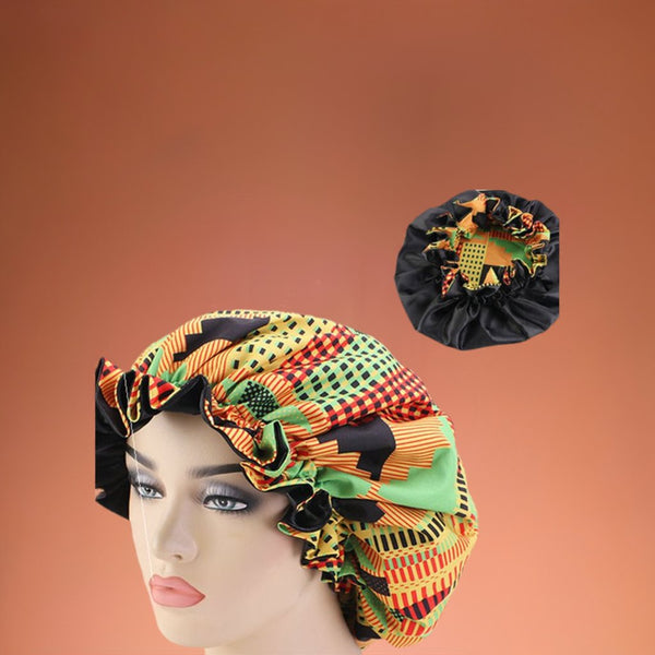 African Pattern Ankara Print Bonnet Women Night Sleep CapWomen's Big Wavy Long Curly Hair Clipping Extensions Are Naturally Fluffy And No Trace